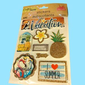 Crafters Square Vacation Stickers 3D Glitter Summer Flamingo Paradise Tropical